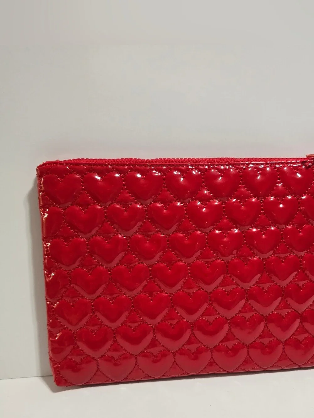 XOXO Red Quilted Heart Patent Pouch Ruby+ Cash Glow Up Makeup Bag